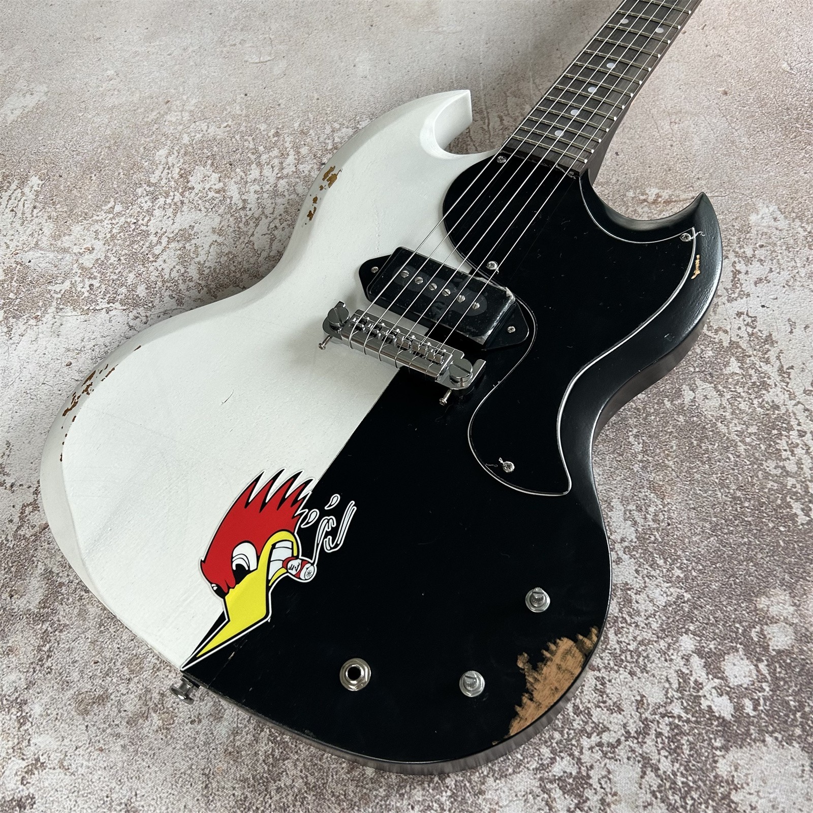 Custom Shop Ruins Black and White Electric Guitar P90 Pickups Chrome Parts