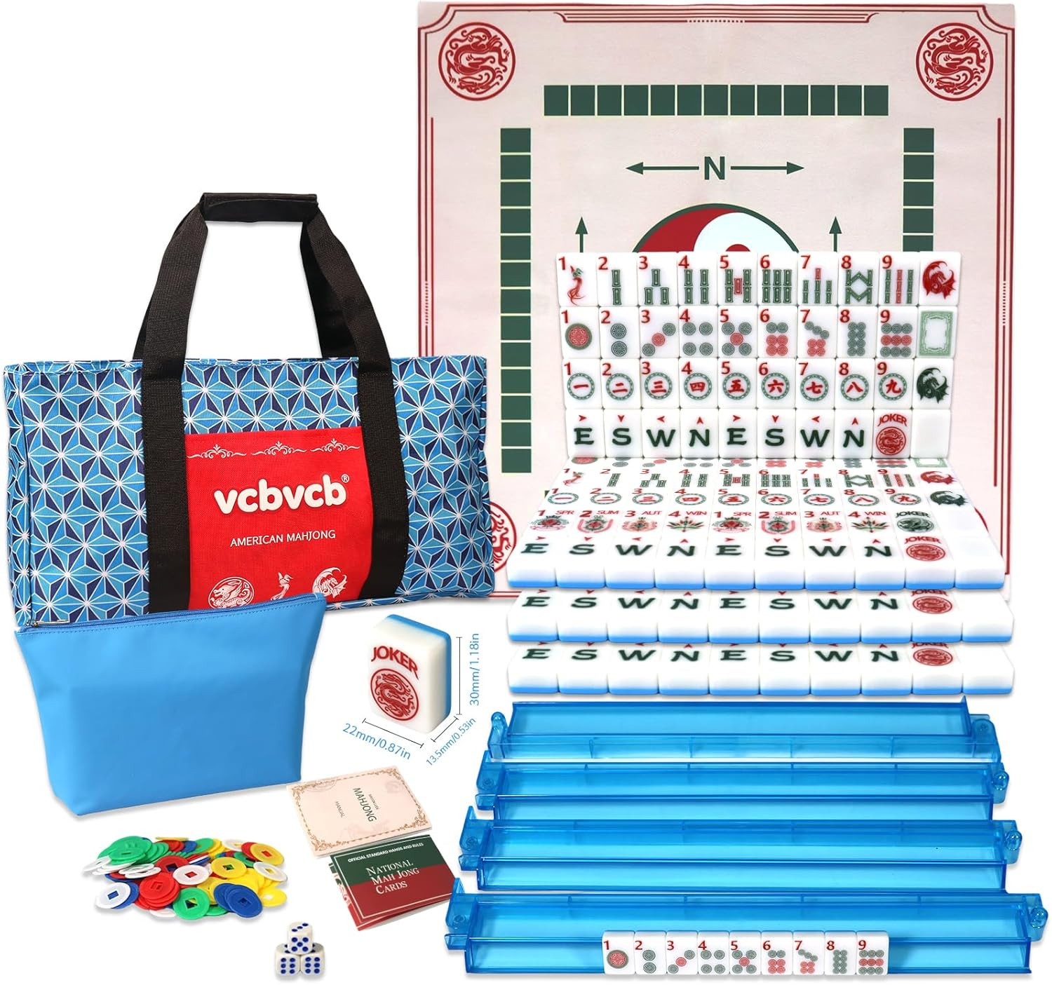 160 Pcs American Mahjong Tile Set | Elegant Vintage Luxury Style with Blue Back