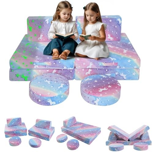 Modular Glow Sofa for Kids – 8-Piece Foam Play Couch Set Glowing Plush Rainbow