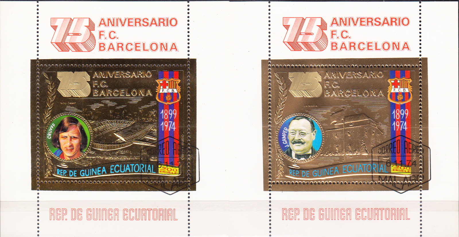 W EQUATORIAL GUINEA 0453-B136A U F.C.BARCELONA WORLD FOOTBALL CUP PERF GOLD SS