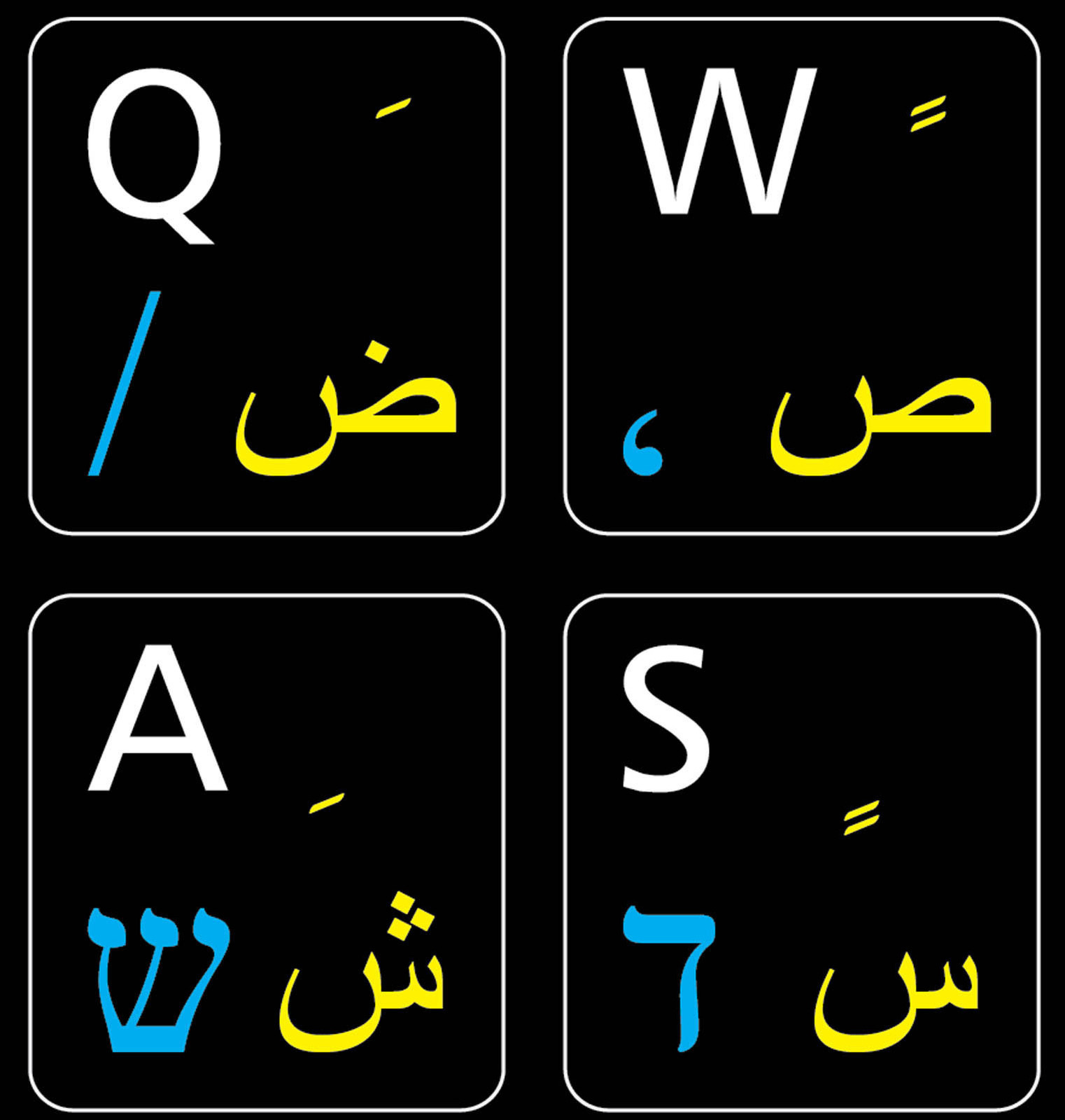 ARABIC-HEBREW-ENGLISH KEYBOARD STICKER NON TRANSPARENT BLACK FOR COMPUTER