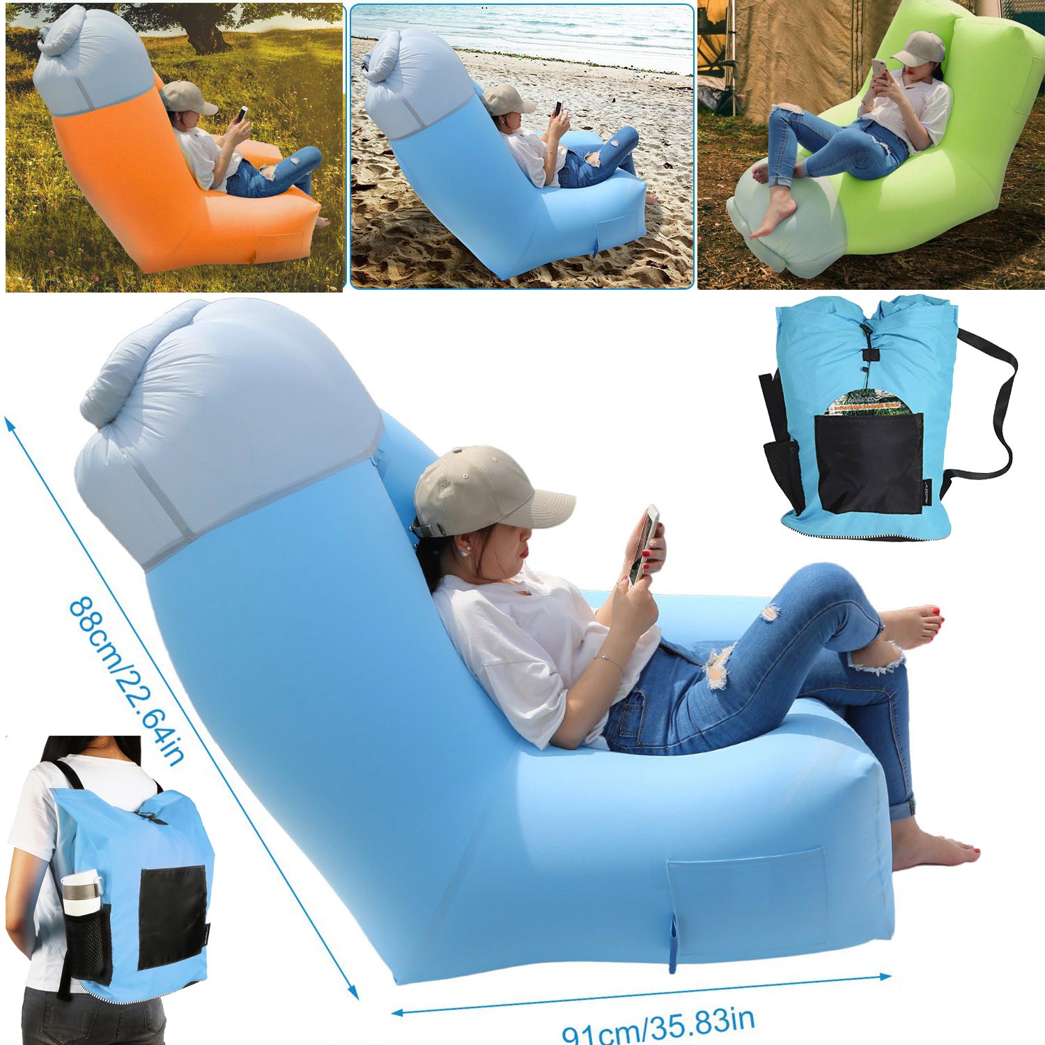 Inflatable Lounger Air Sofa Chair Waterproof Outdoor Camping Couch Anti-Leaking