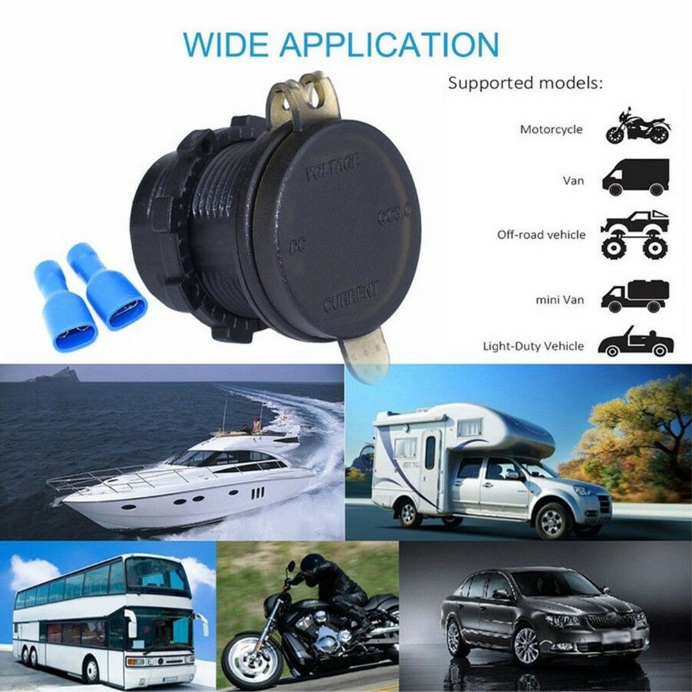 Blue Socket Motorcycle USB Fast Socket Volt Meter Waterproof Brand new