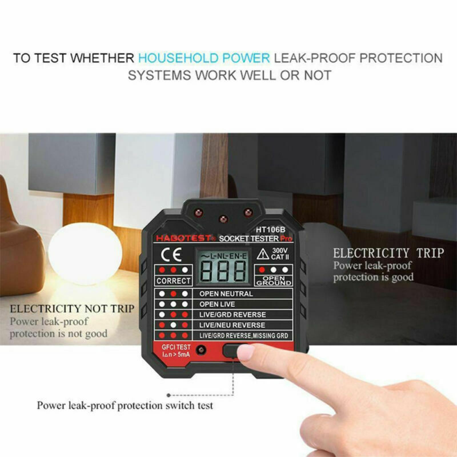 RCD/GFCI Socket Outlets Tester Circuit Voltage Line Detector Breaker Finder Tool