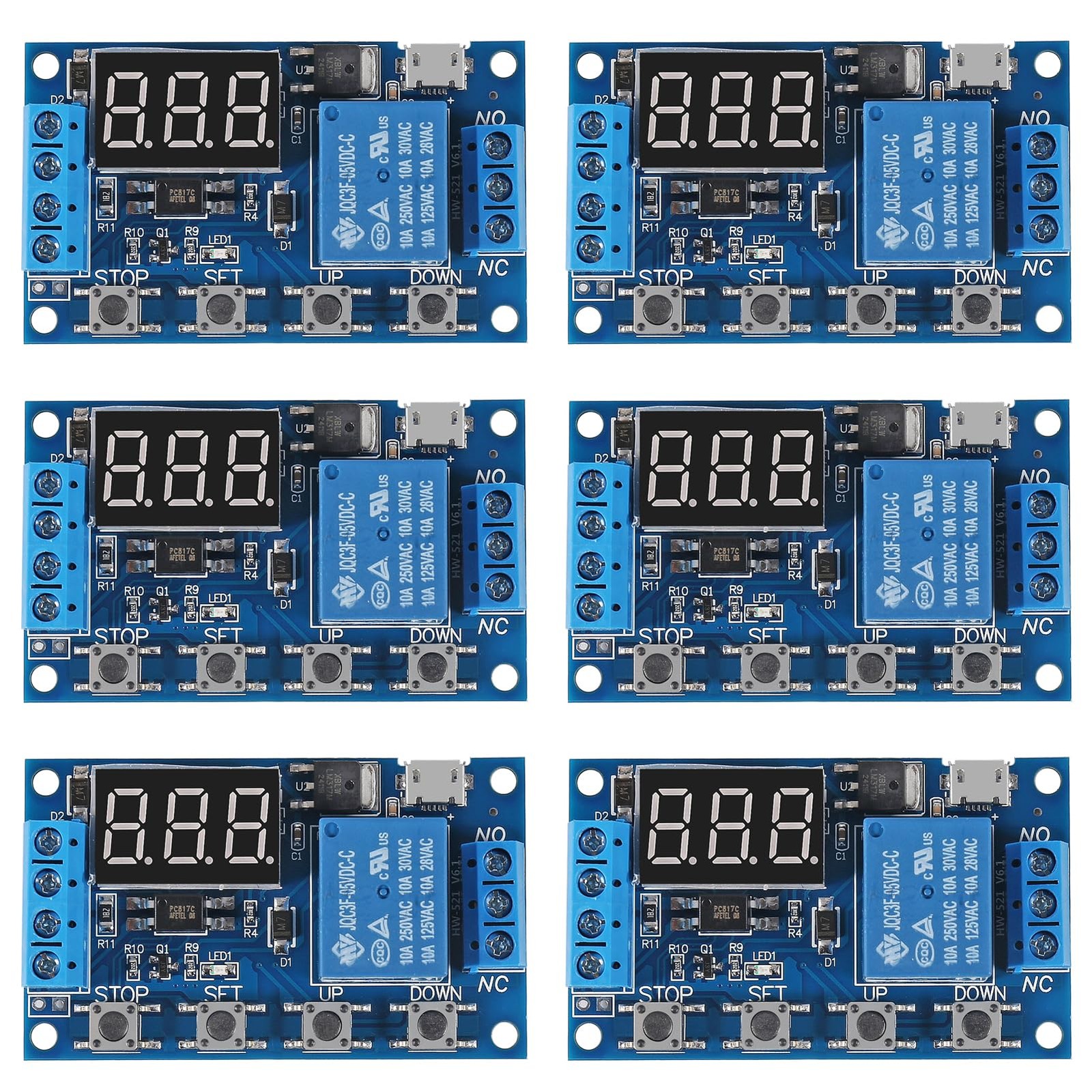 JUZITAO 6pcs DC 6-30V Timer Relay Programmable Delay Module Cycle Blue