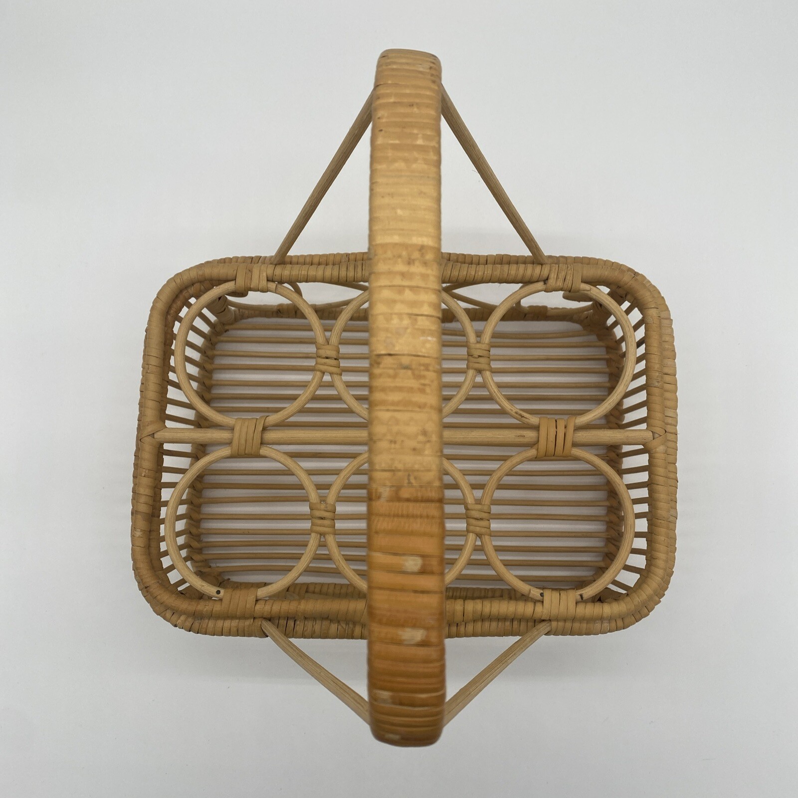 Vintage Wicker Rattan Drink Caddy Basket