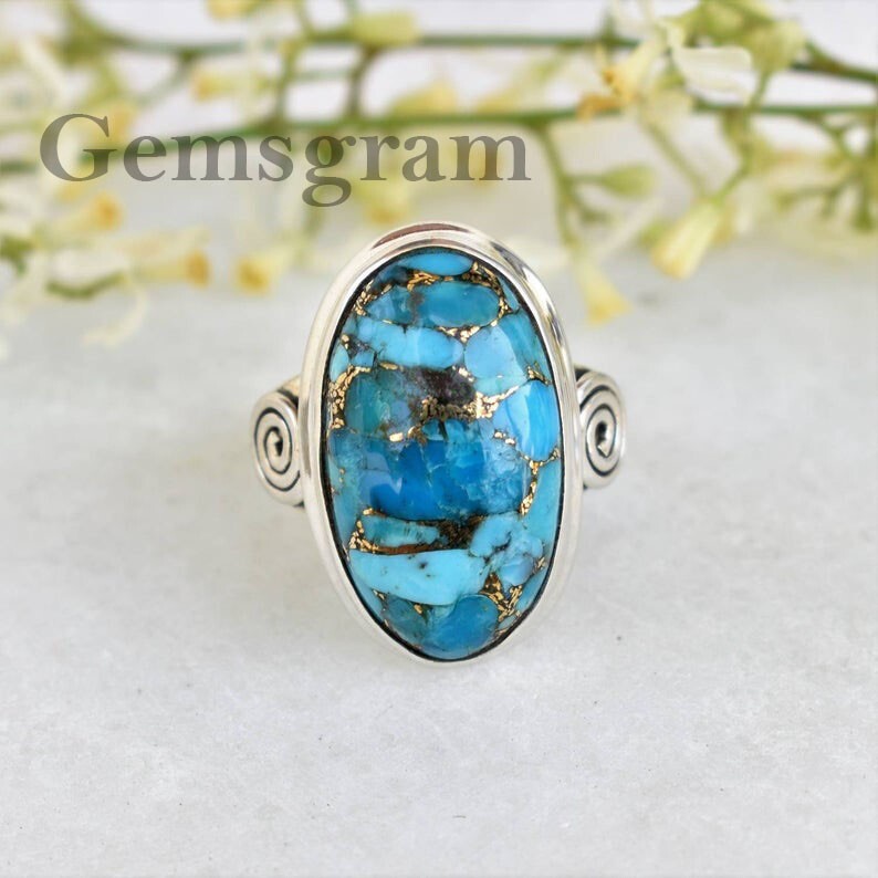 925-Sterling Silver | Blue Copper Turquoise | Handmade Beautiful Women Ring Gift