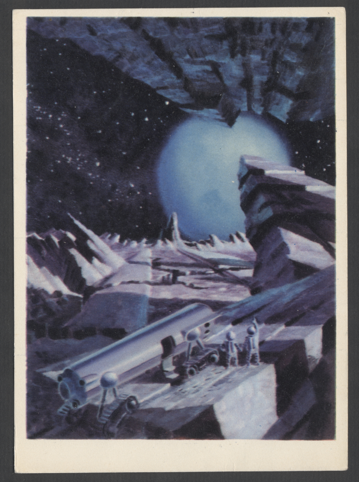 1963 Soviet Space Station on Moon artwork by Leonov art vintage postcard