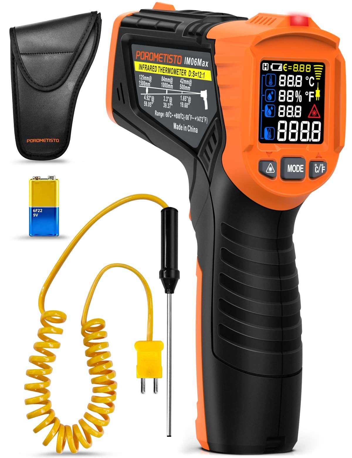 Best 4 in 1 Temperature Gun POROMETISTO Types of Alarm Setting,-58-1472F Measure