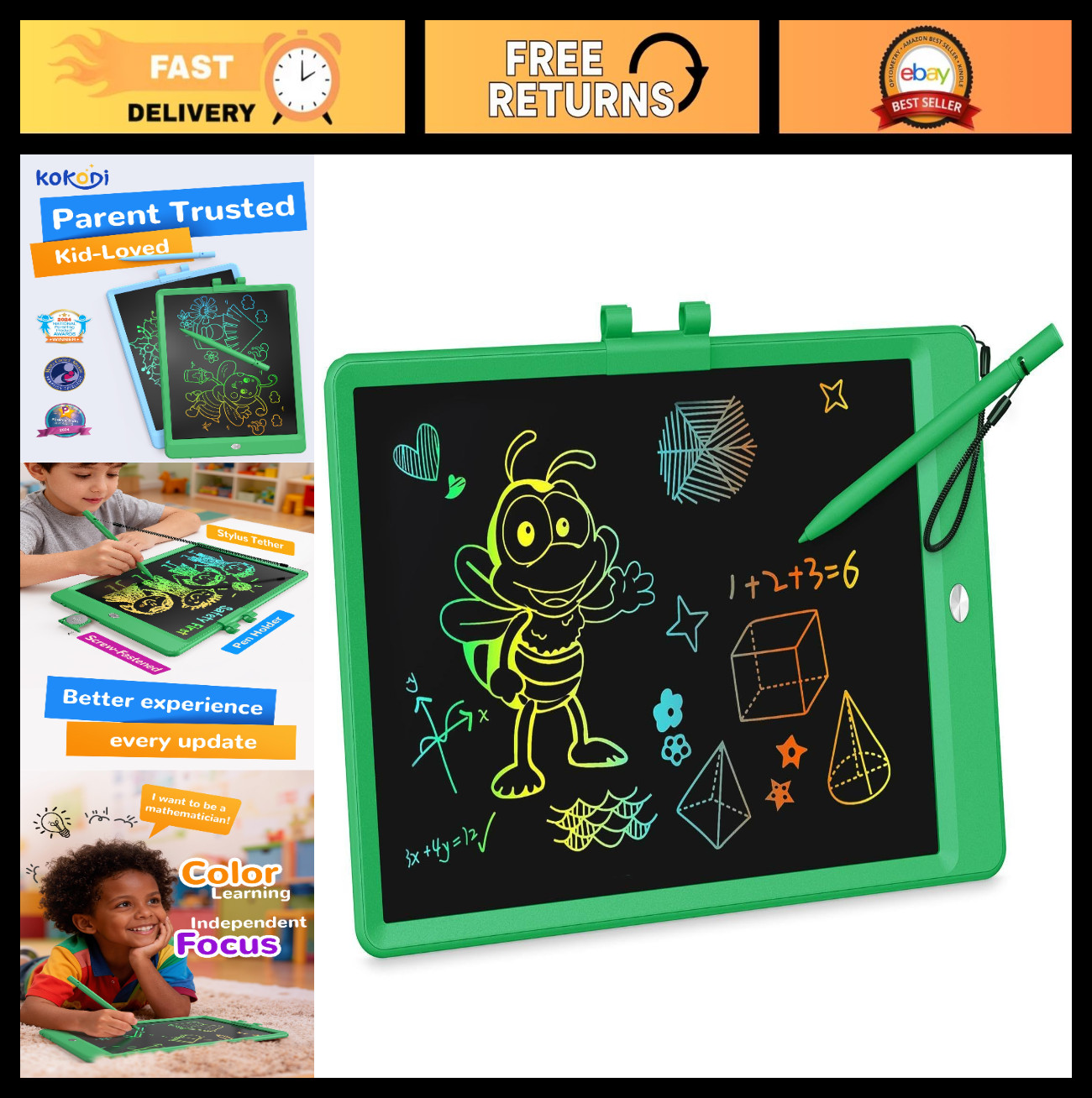 10" Colorful LCD Writing Tablet, Erasable Doodle Board for Kids, Learning Toy 3-