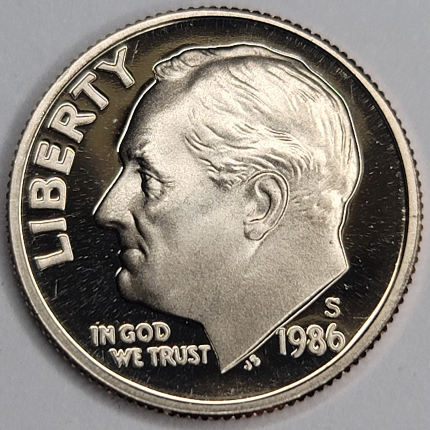 1986 S Gem Proof DCAM Roosevelt Dime - CN-Clad