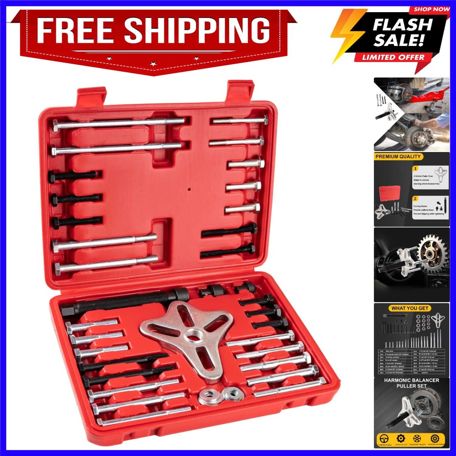 46PCS Harmonic Balancer Puller Set, Automotive Power Steering Wheel Pulley Pu...