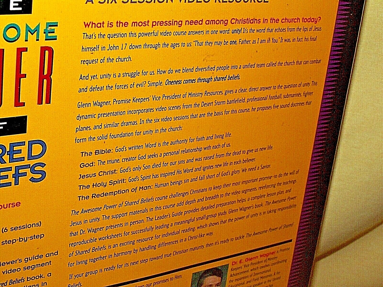 AWESOME POWER SHARED BELIEFS E GLENN WAGNER 6 SESSION CASE VHS LEADER GUIDE.