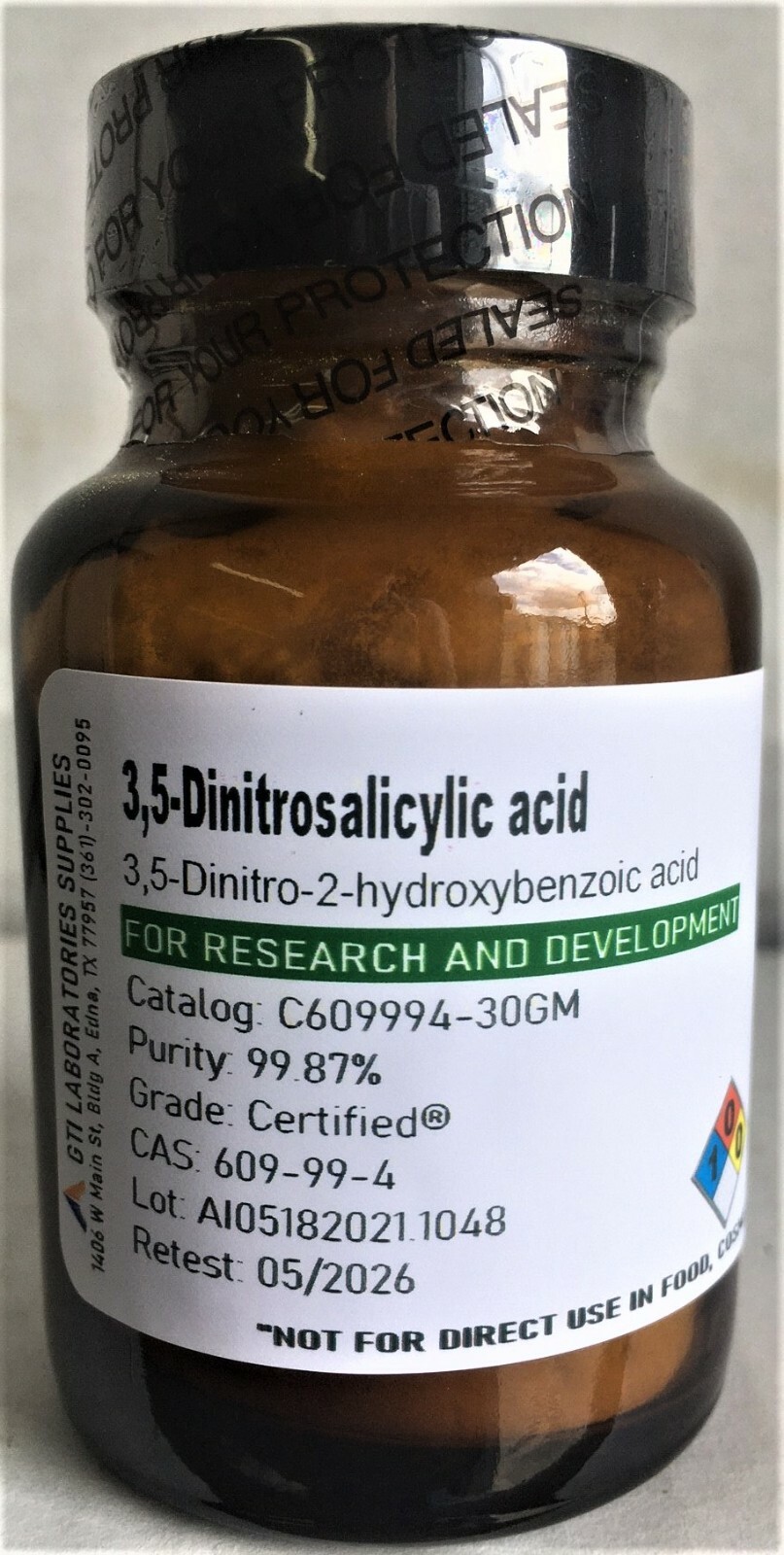 3,5-Dinitrosalicylic acid, 99.87%, Certified® 30g
