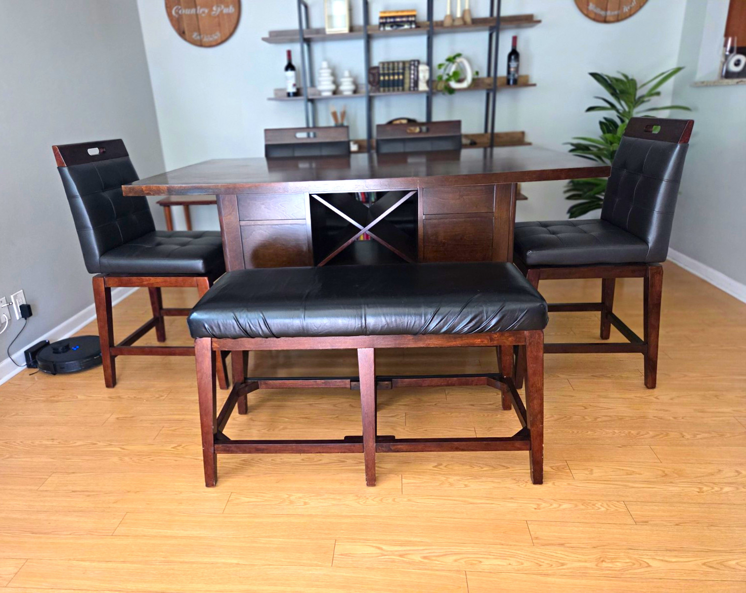 Dining Set: Rectangular Table, 4 Chairs & Bench Brown/Black