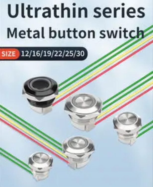LED Push Button Switch 12-30mm Ultra Short Metal Waterproof Momentary Reset Wire