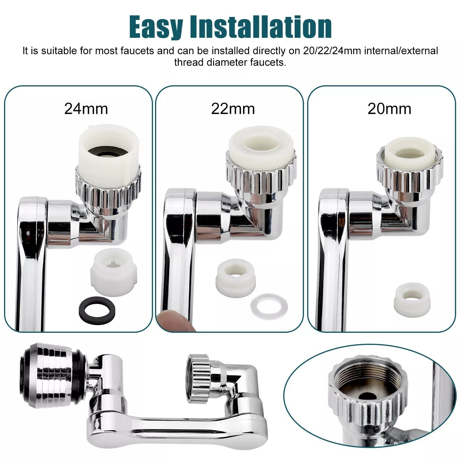 2P Universal 1080° Swivel Extension Faucet Aerator Rotate Robotic Arm Extend-##