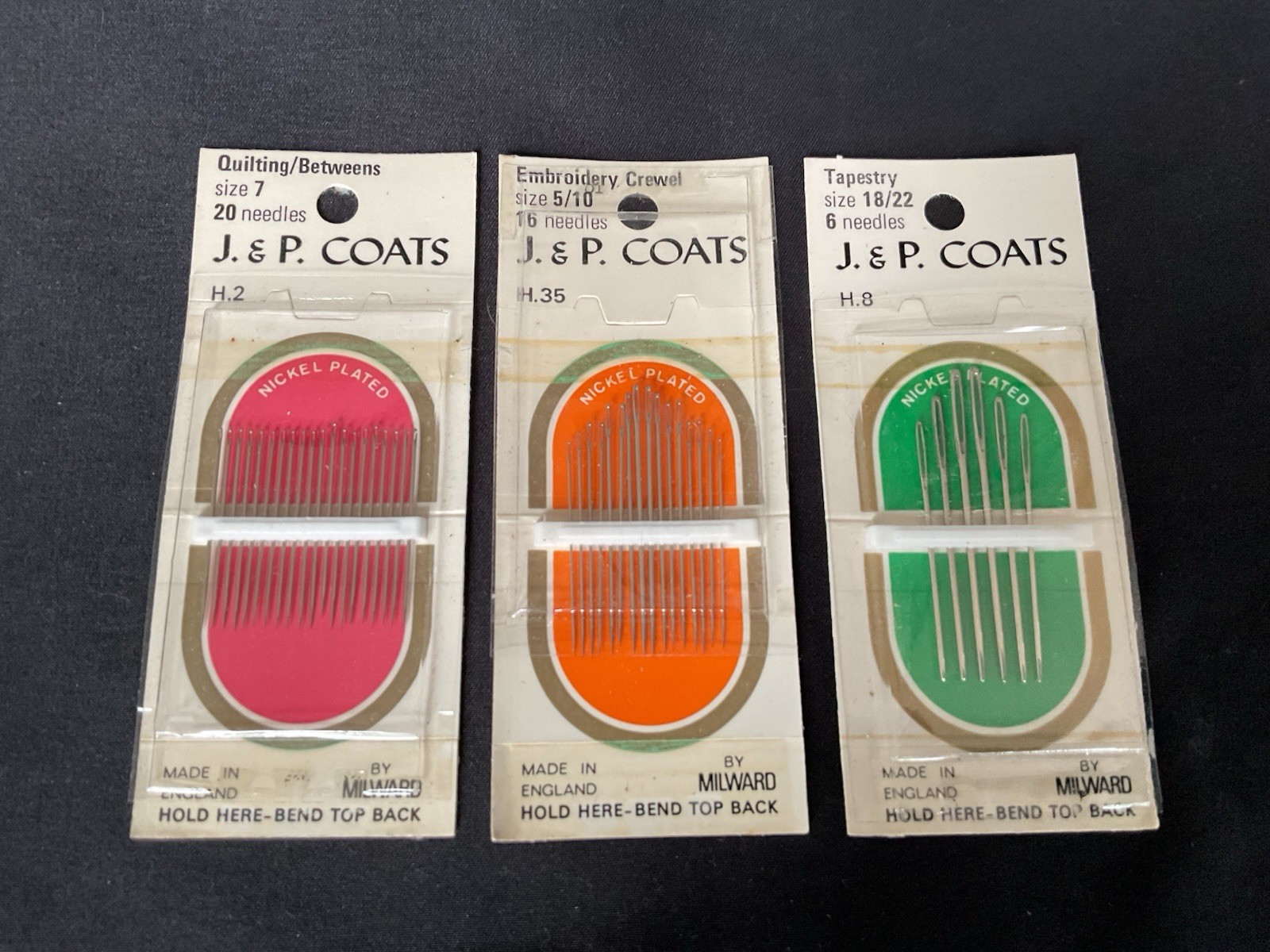 J&P Coats Needles Embroidery Crewel 5/10 Tapestry 18/22 Quilting/Betweens 7