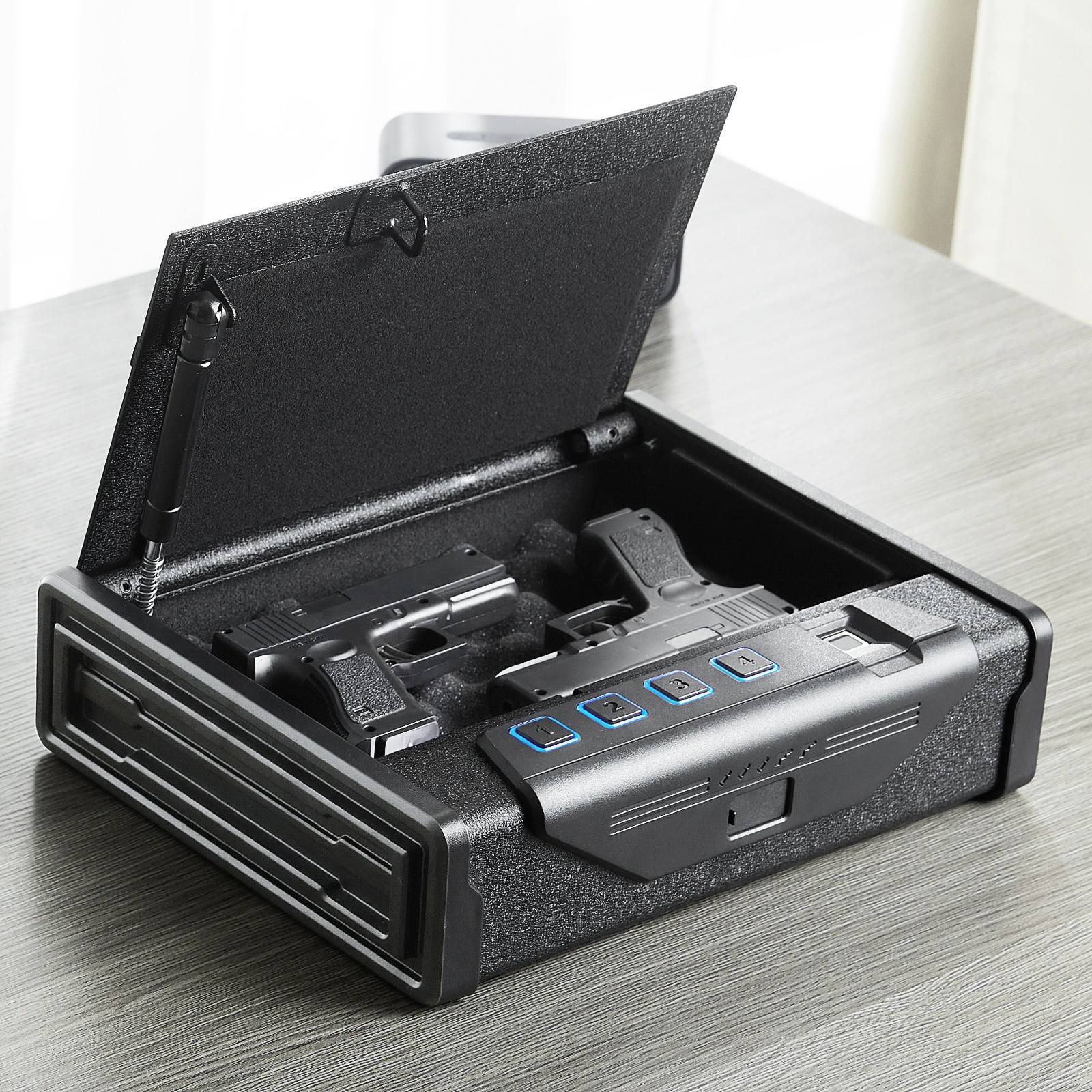 Gun Safe w/ Biometric Fingerprint Lock, Portable Handgun Storage Box for Pistol