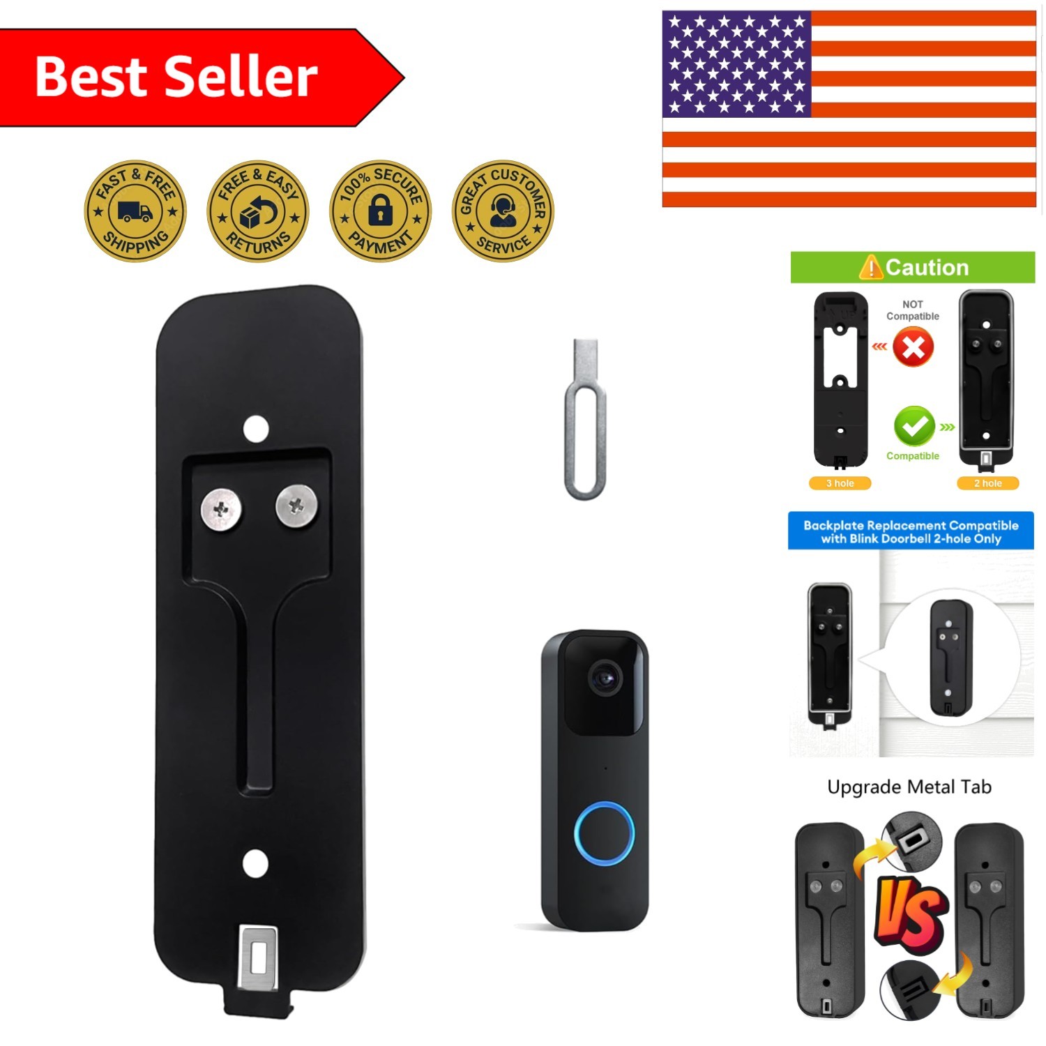Quick Install Metal Mounting Plate for Blink Doorbell – Includes Replacement Key