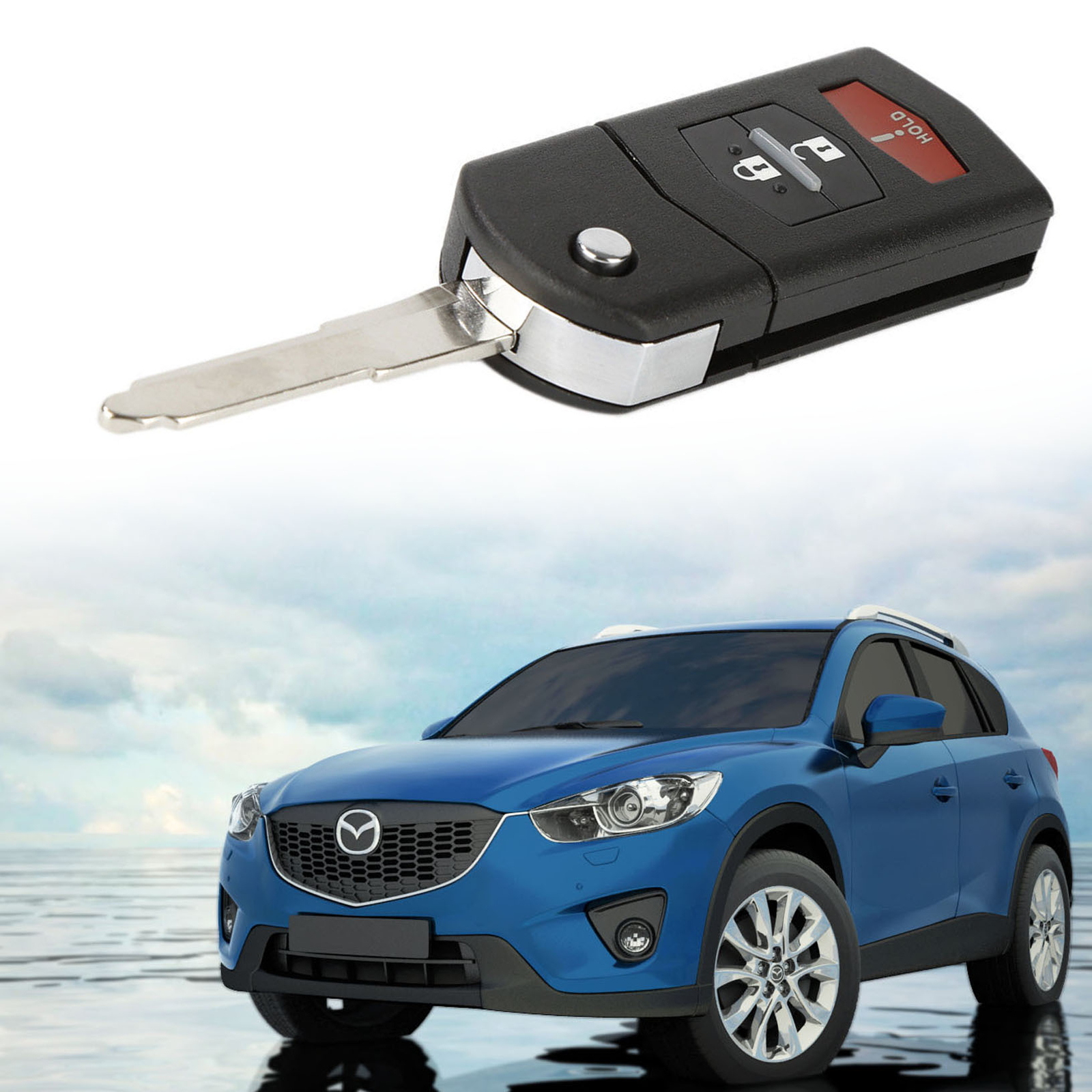 Remote Keyless Entry Flip Key + Fob Shell Case Fits Mazda 2 3 5 6 CX-7 CX-9 RX-8