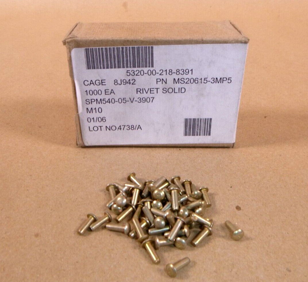 MS20615-3MP5 Aircraft Monel Solid Rivets (1 Lb. Box) 5320-00-218-8391