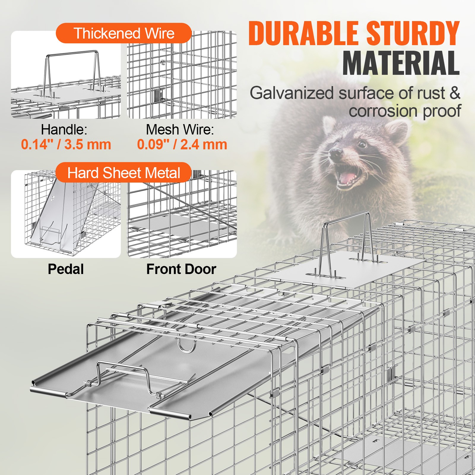 VEVOR Live Animal Cage Trap 31" x 10" x 12" Humane Cat Trap Cats Squirrels Mouse