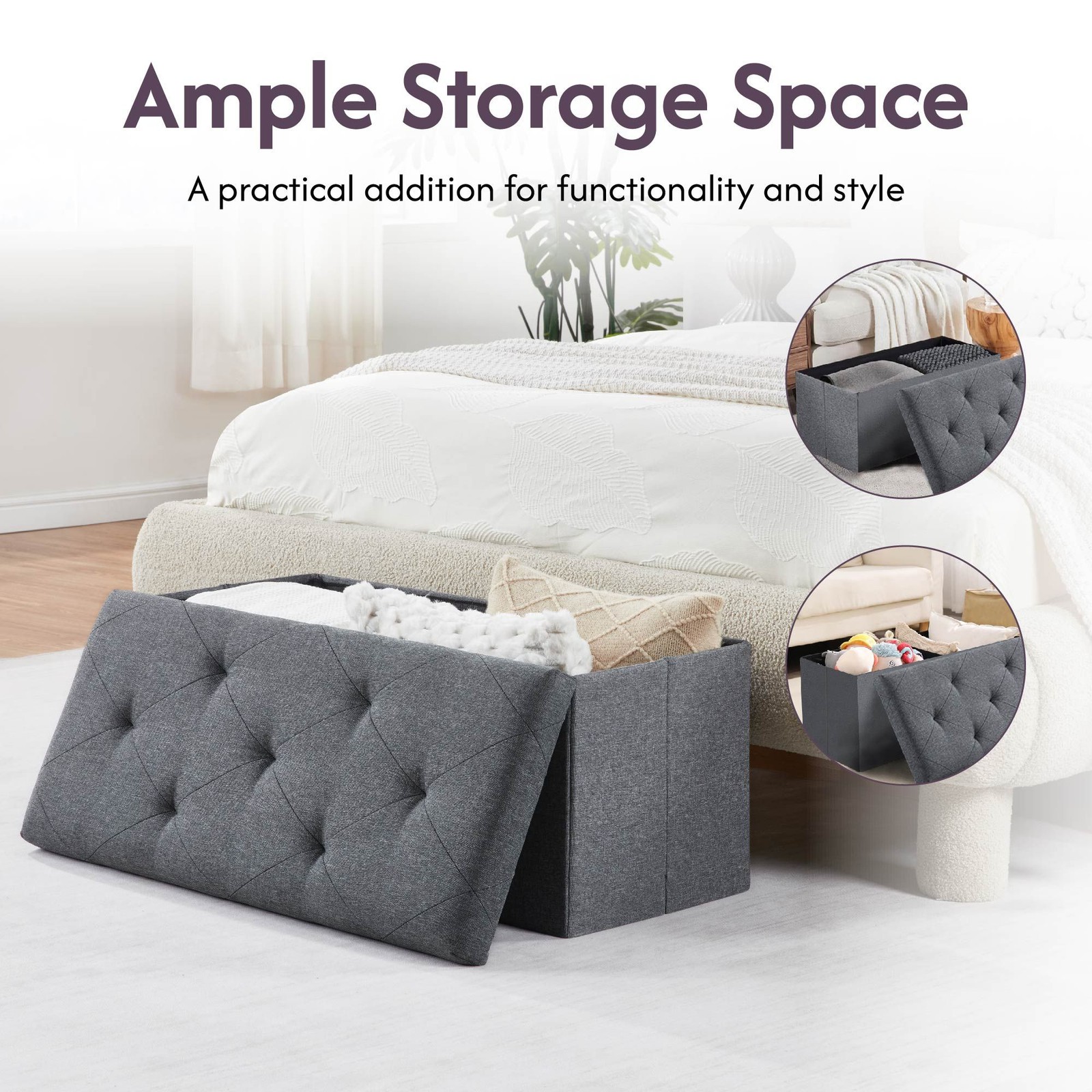 Folding Ottoman Bench, Foot Rest, End of Bed Seat, Storage Chest
