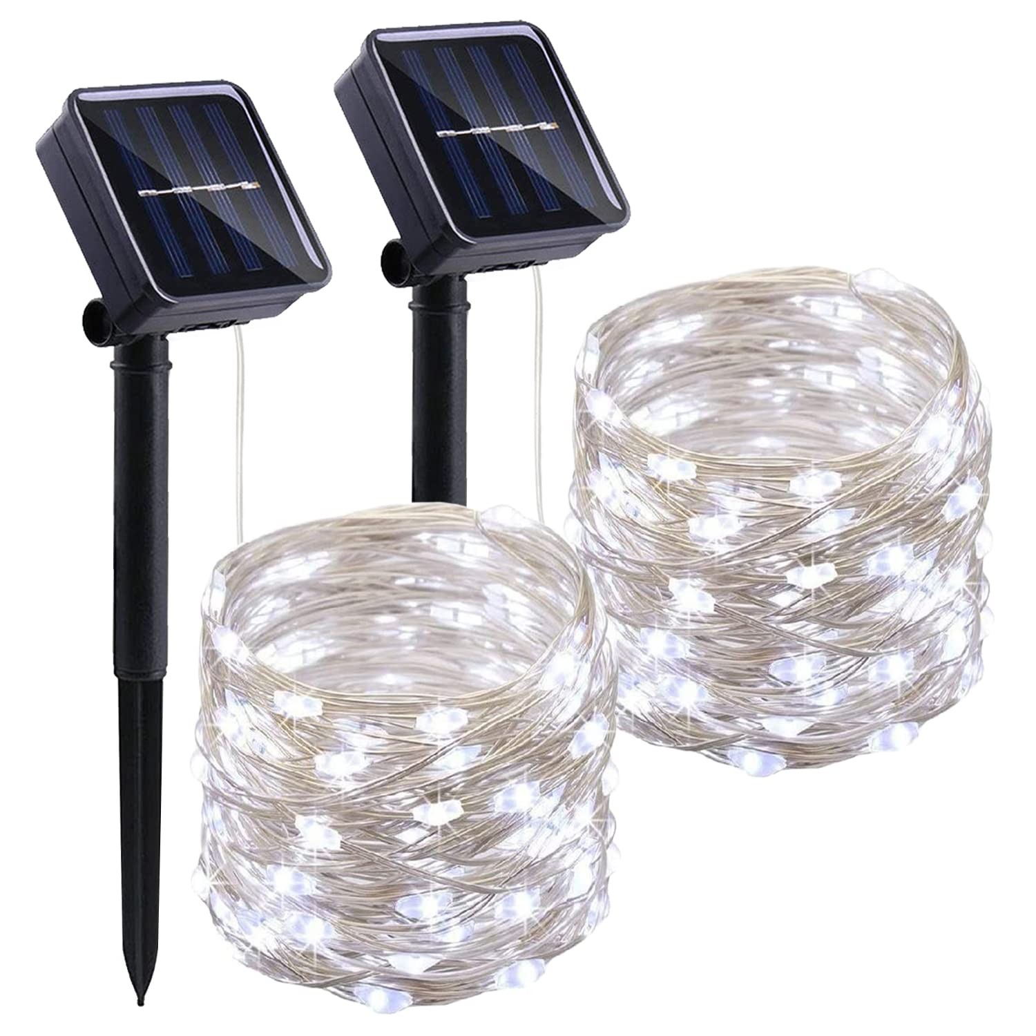 Solar String Lights Outdoor 2 Pack 33ft 100led Copper Wire Fairy Light Waterproo