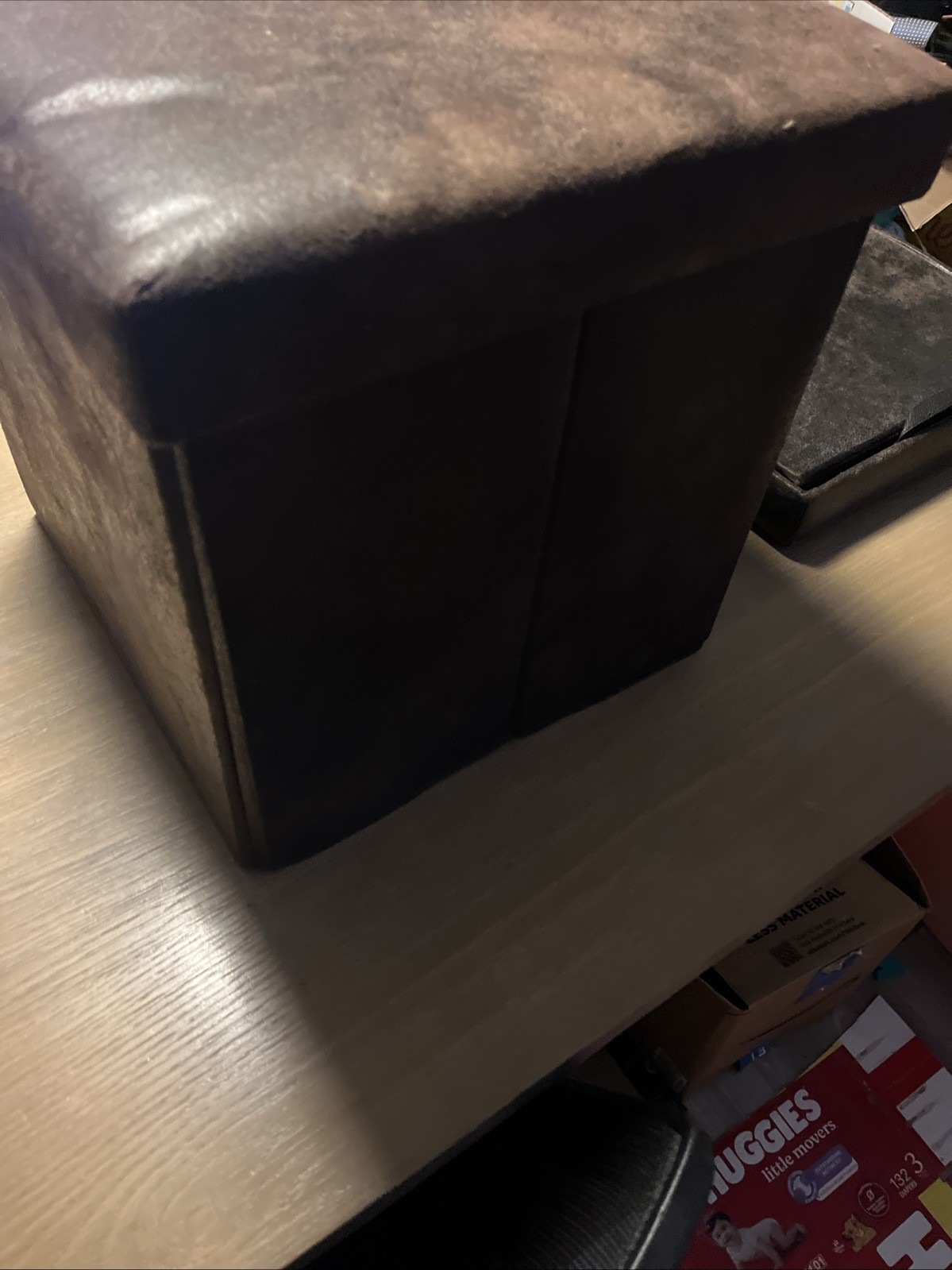 Lot Of Two Faux Leather Ottoman Storage Bins