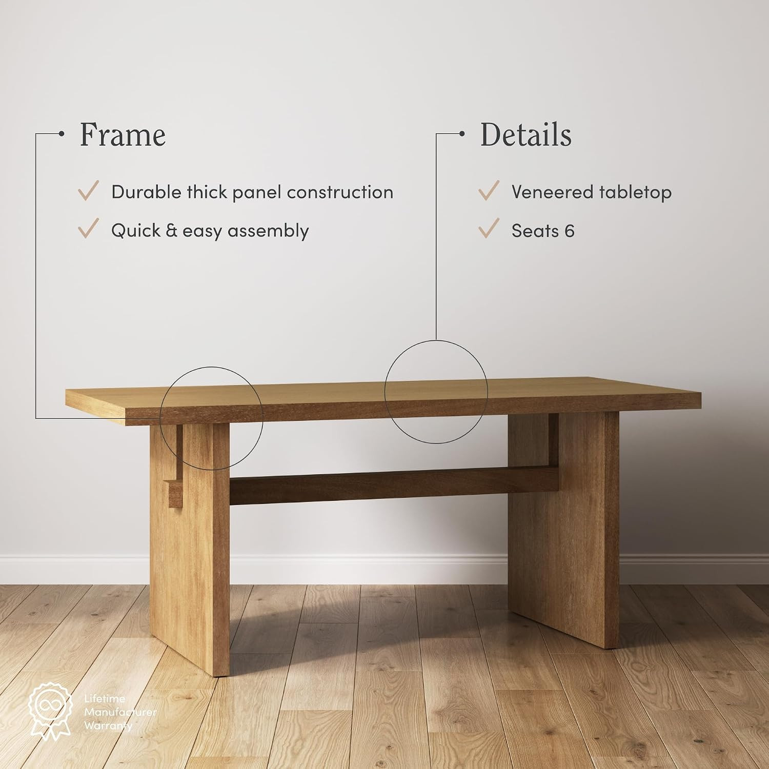 Nathan James Briggs Modern Dining Table for 6, Small Rectangle Dining Table, Sol