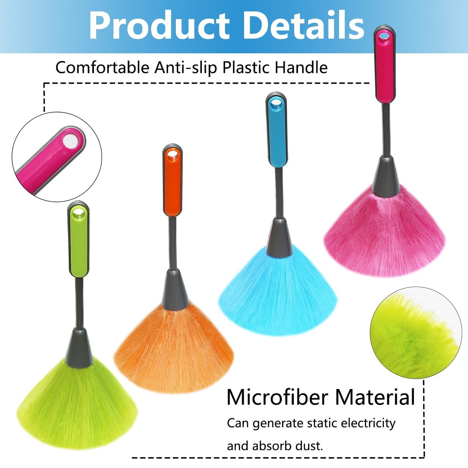 4 Pack 10 inch Microfiber Duster, Feather Duster, Grips Microfiber Delicate D...