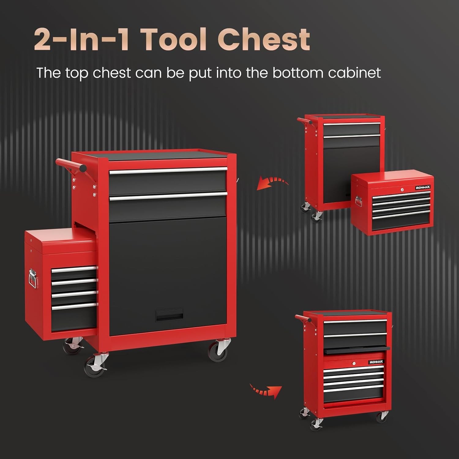 Tool Chest 6 Drawers Rolling Tool Cabinet W/ Detachable Top Toolbox Universal