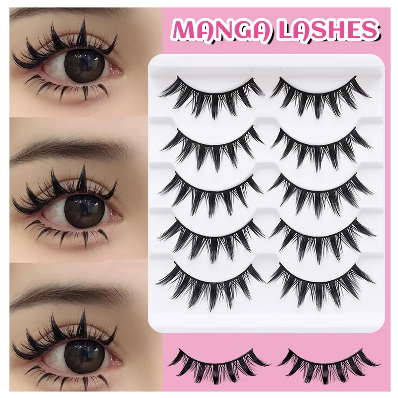 5 Pairs Manga Lashes Cosplay Fake Eyelashes Strip Lash Soft Natural Look