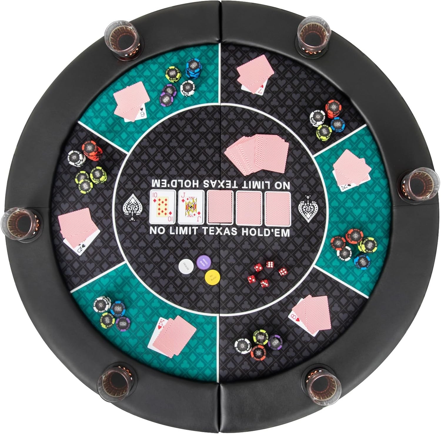 48" Poker Table Top, 6 Player Foldable round Blackjack Poker Table Topper W/Carr