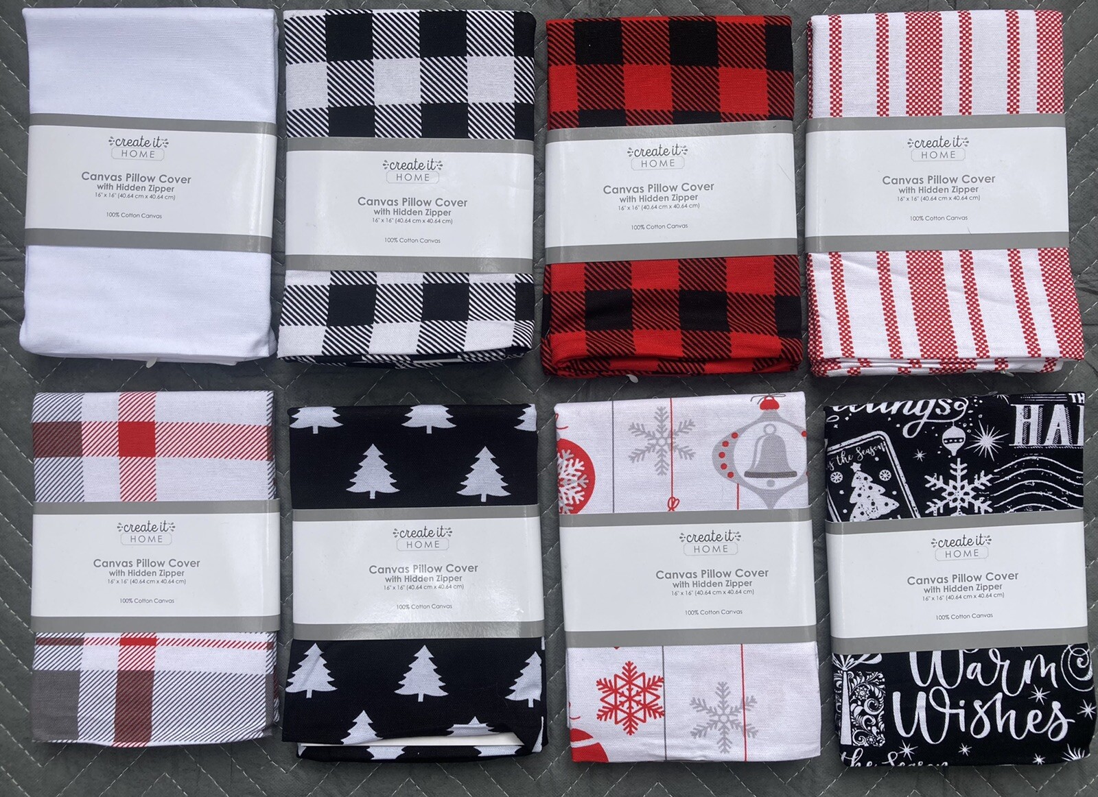 NEW 16" x 16" Canvas Pillow Cover Hidden Zip Choose Plaid Stripes Trees White