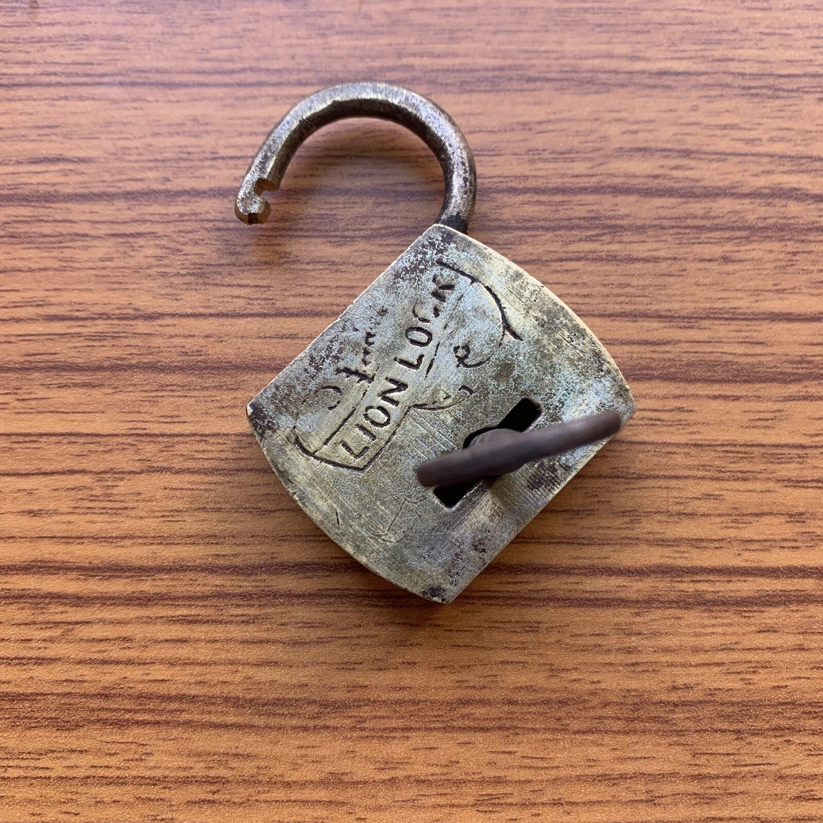 BRASS PADLOCK OR LOCK WITH KEY OLD OR ANTIQUE SMALL or MINIATURE Rare shape.