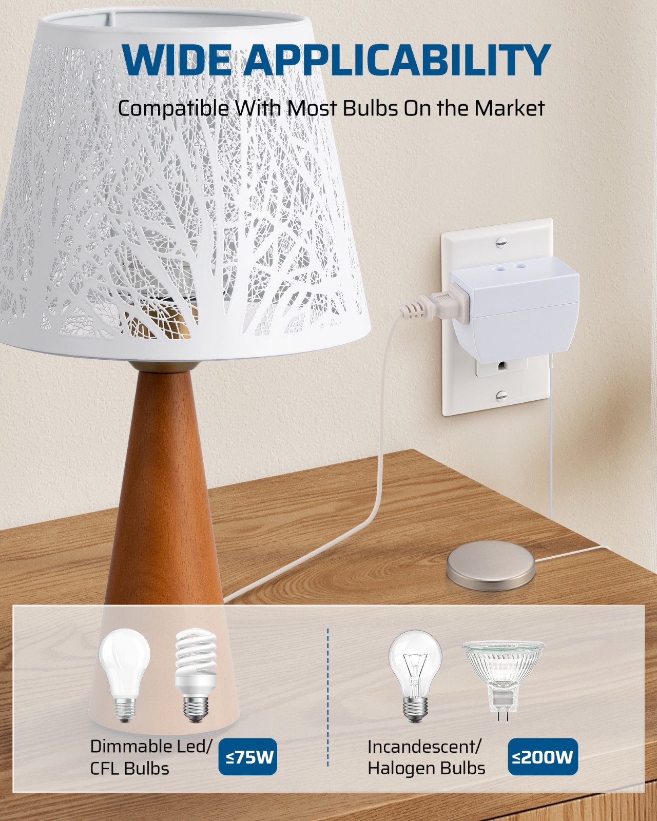 DEWENWILS Touch Control Lamp Dimmer Switch Dimmable LED CFL Bulbs 2 Pack