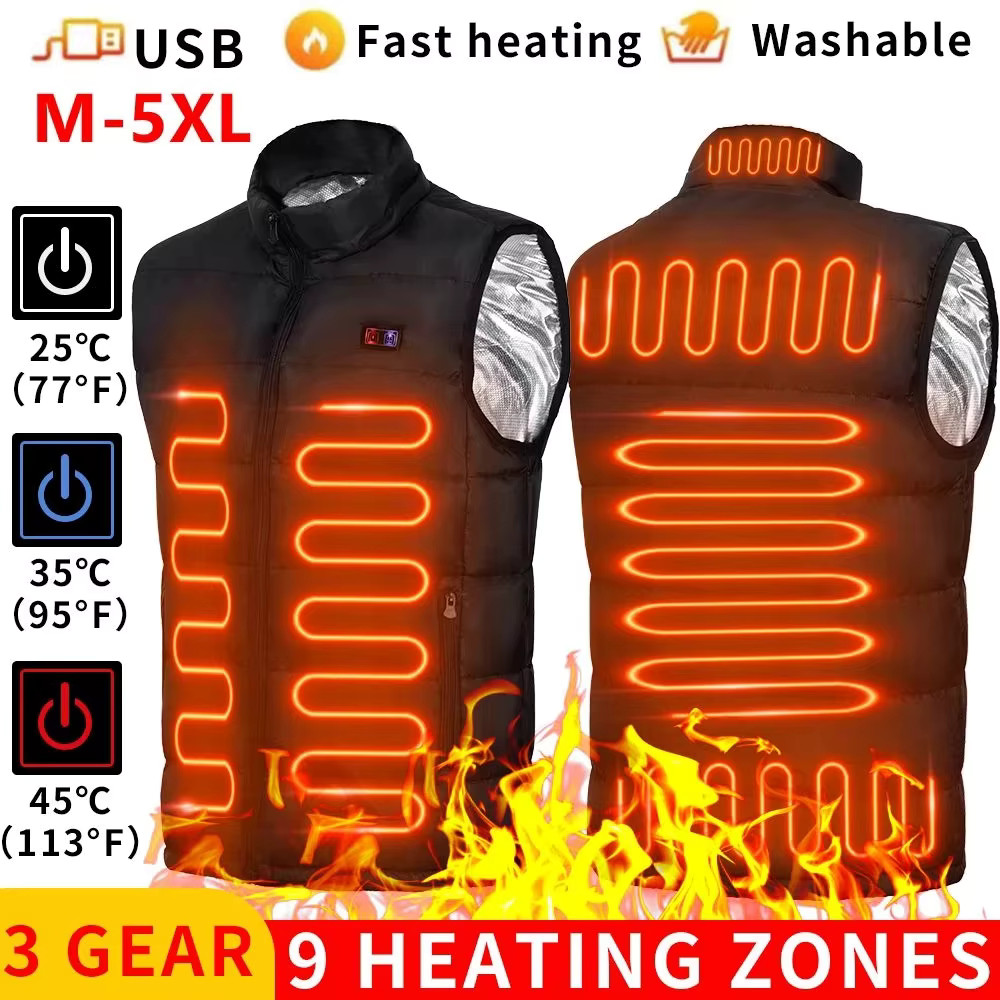 9 Heated Vest Zones Electric Heated Jackets Men Women Sportswear Heated Coat
