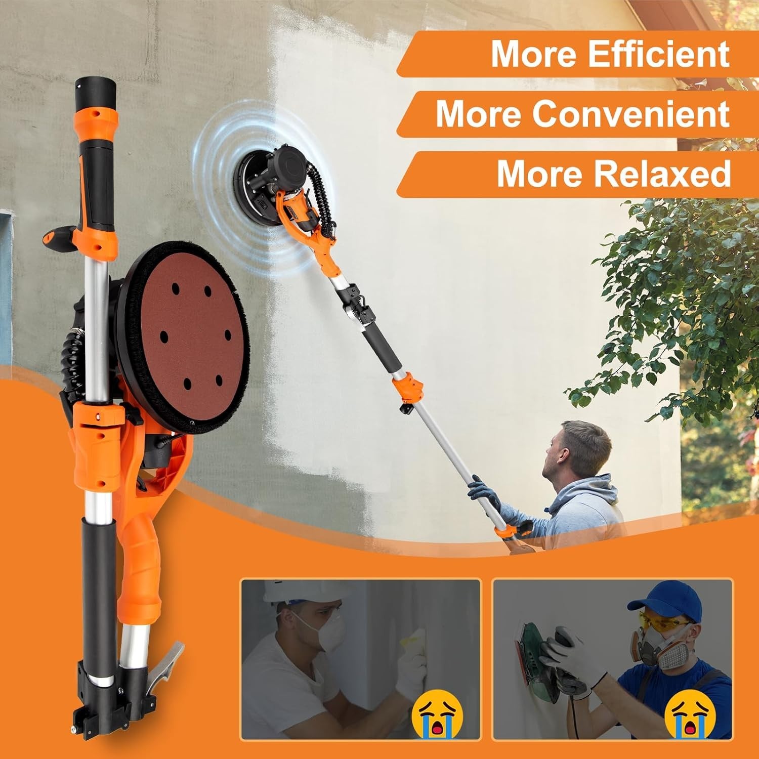 Versatile Drywall Sander with LED Light & Retractable Handle - 15 Discs Included