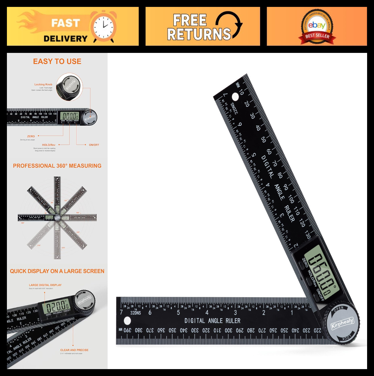 Digital Angle Finder Protractor 7" - Adjustable Measuring Tool for Carpentry & D