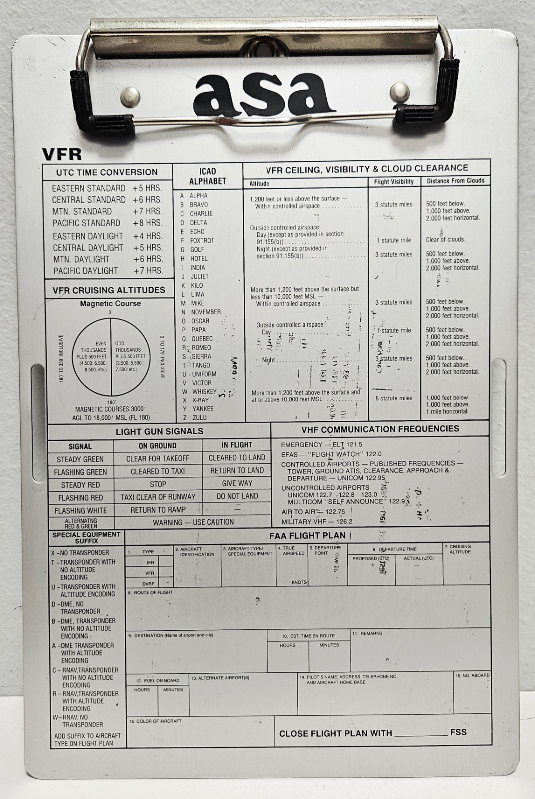 VFR Pilot ASA Metal Clipboard Kneeboard 6.5”x9.5”