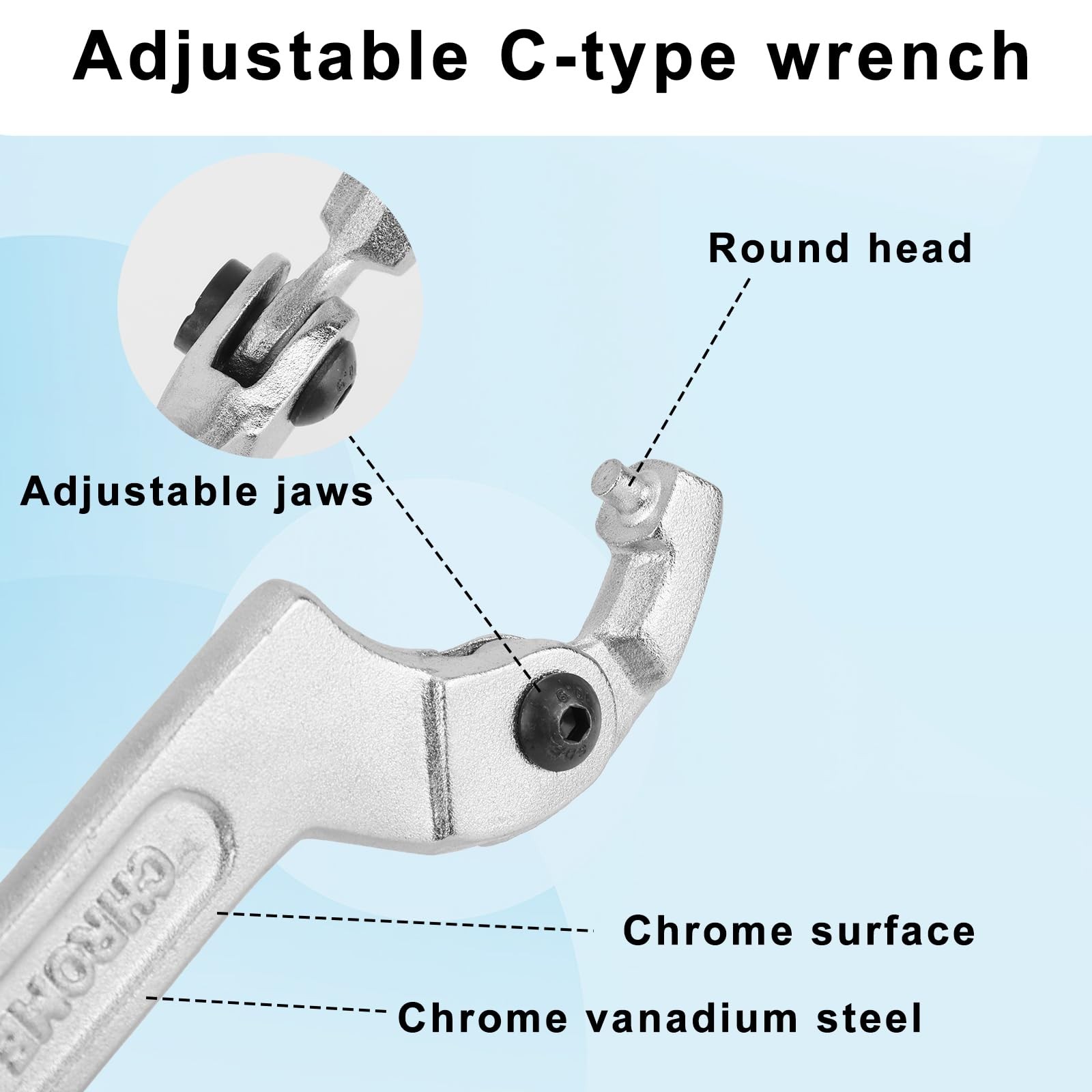 Adjustable C Spanner Hook Wrench 3/4 to 2 Inch Tool