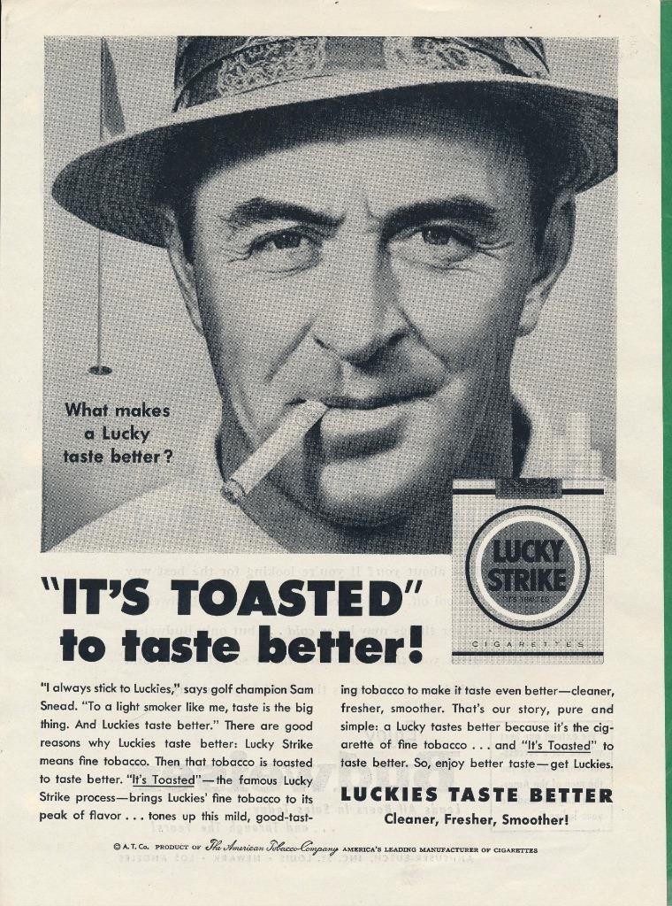 Magazine Ad - 1954 - Lucky Strike cigarettes - Sam Snead