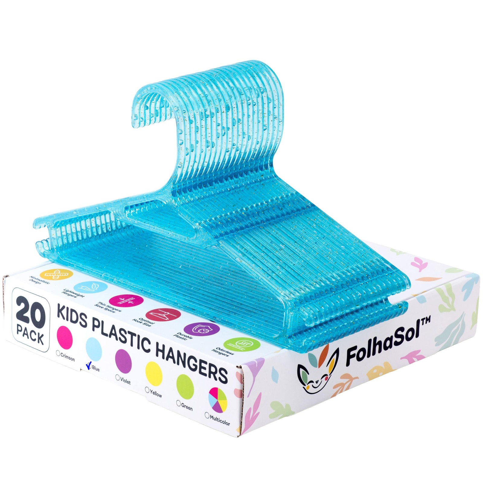20 Pack Blue Kids Plastic Hangers 11.4 Inch Translucent Baby Toddler Clothes