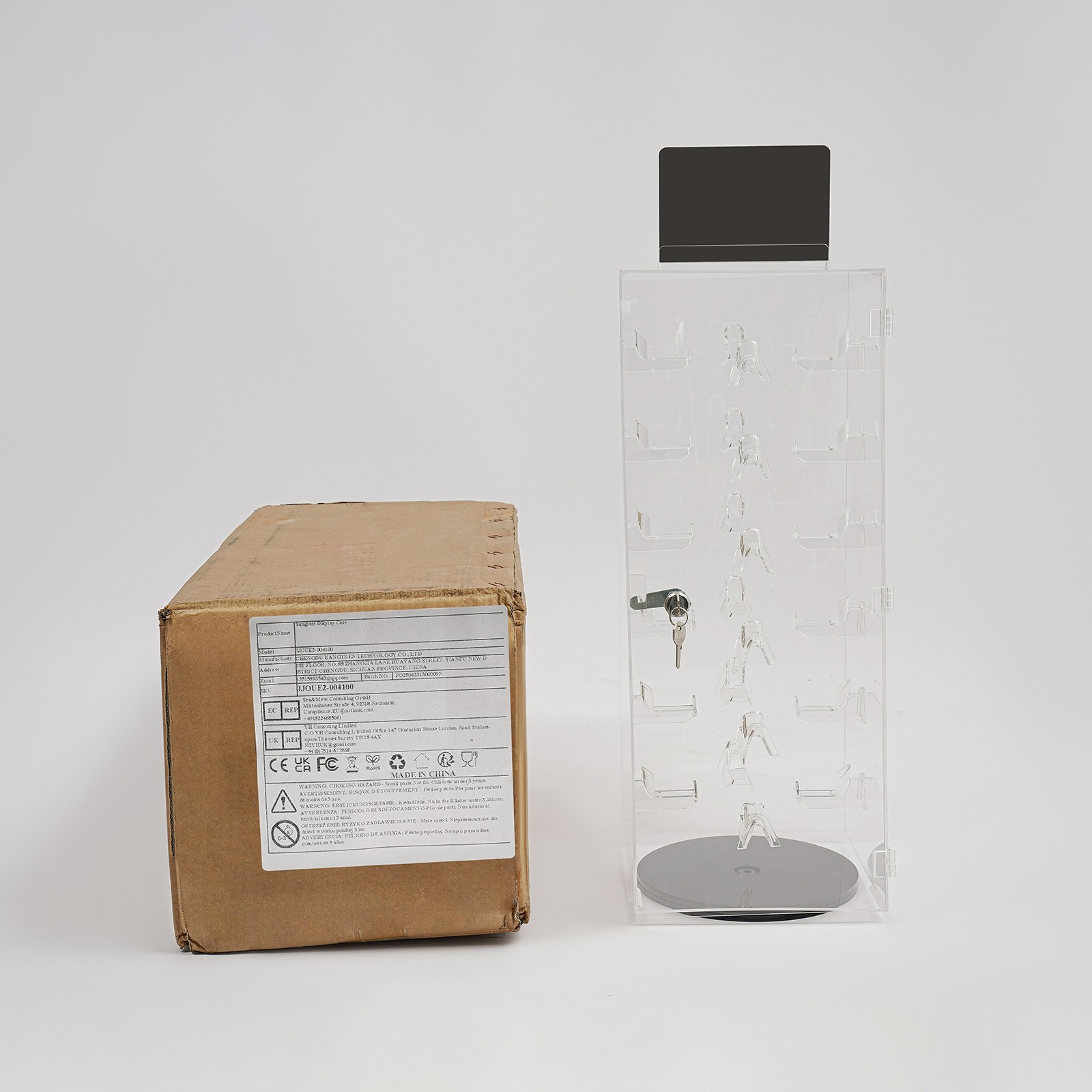 Lockable Sunglass Display Case Acrylic Glasses Organizer Rotating Display Case