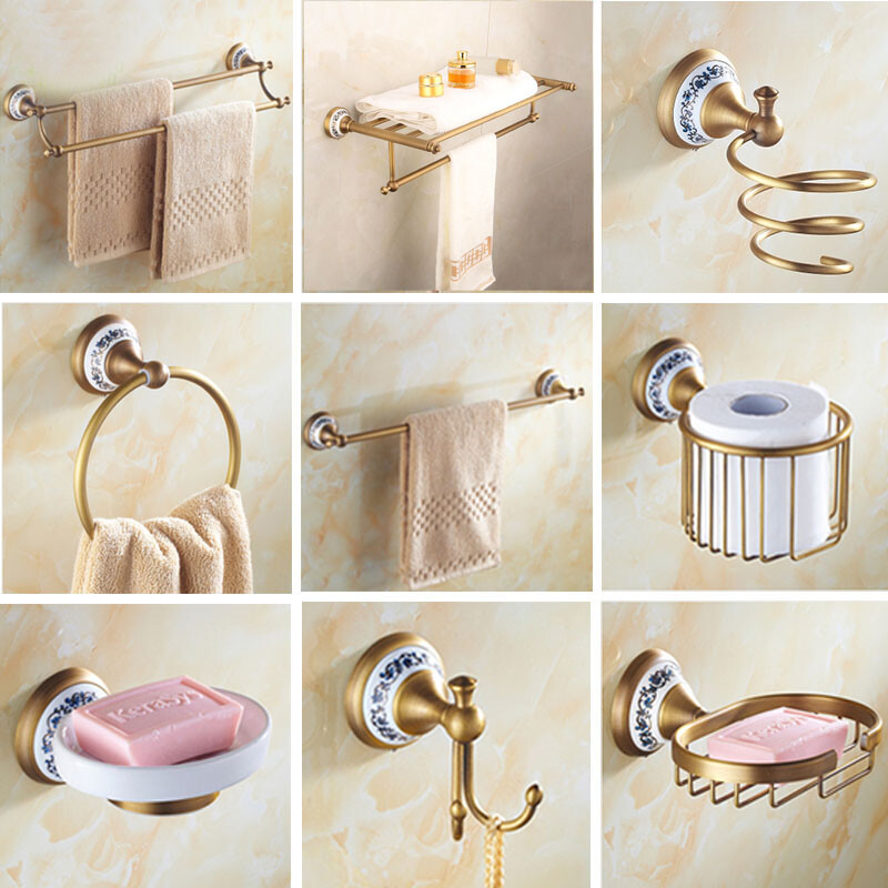 Antique Brass Wall Mounted Bathroom Hardware Accessories Towel Bar Set Series