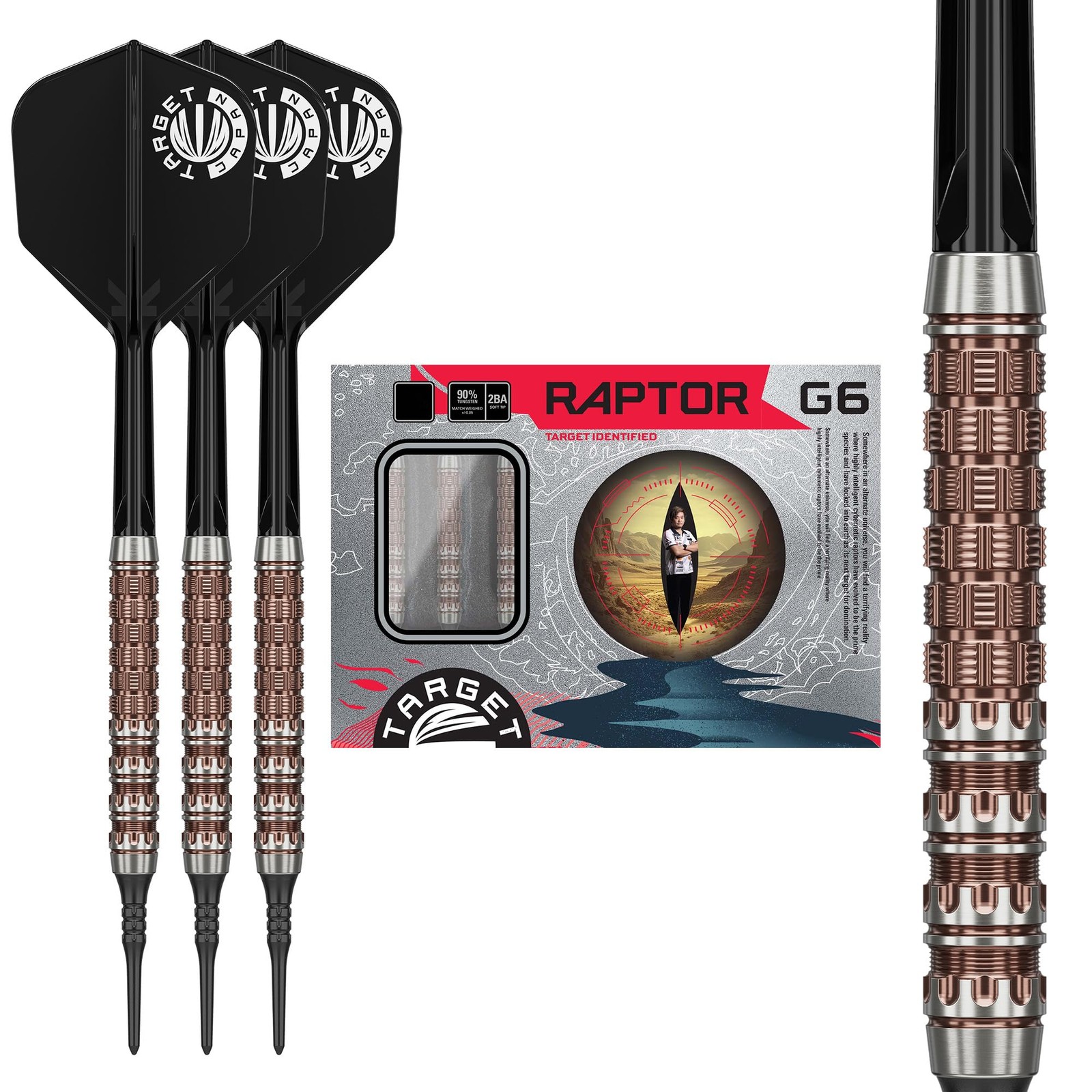 Target Darts PRIME SERIES RAPTOR GEN6 18g 90% Tungsten K-Flex Soft Tip Darts Set
