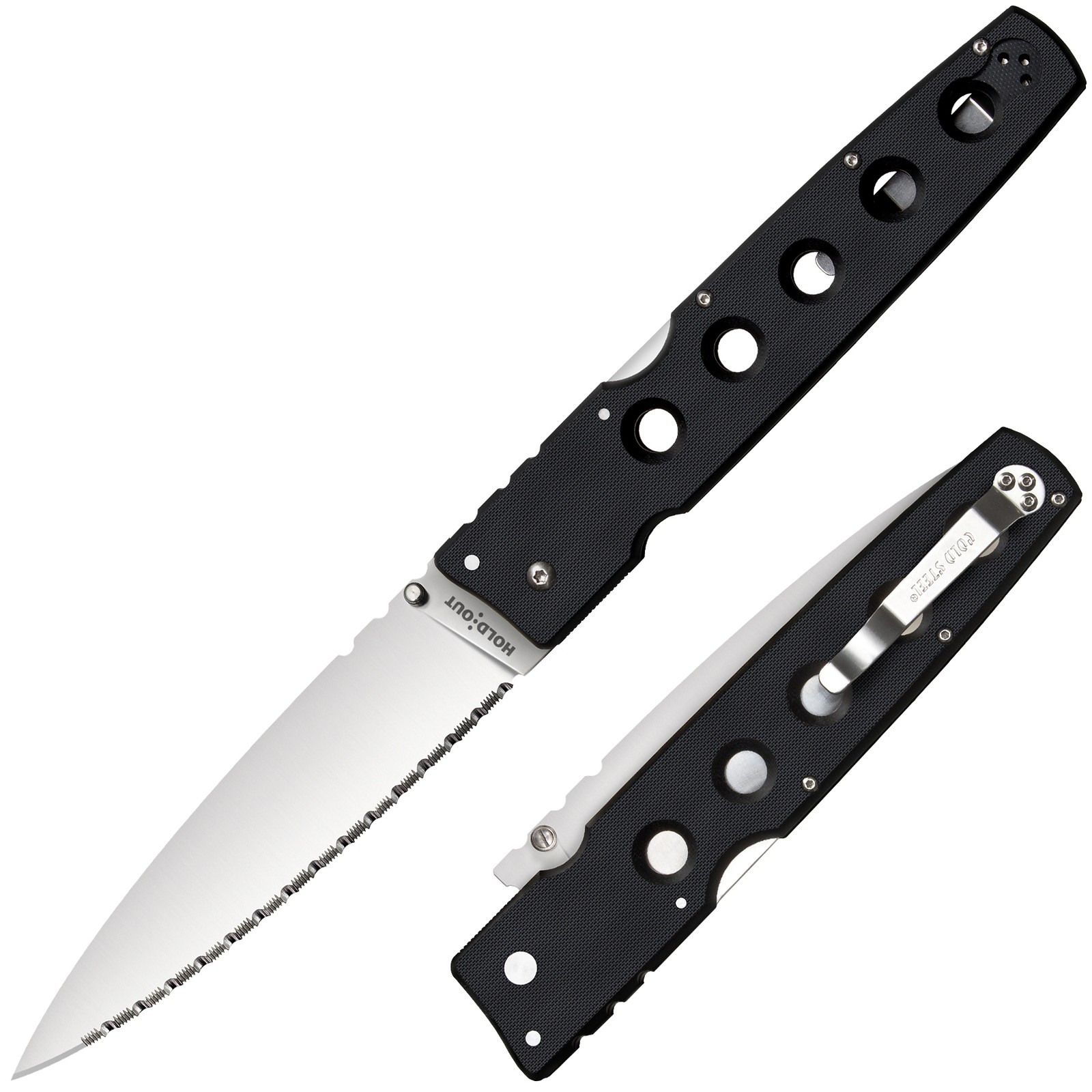 Cold Steel Hold Out Serrated Edge 13-3/16" Knife,  6" Blade G-10 Handle (Black)