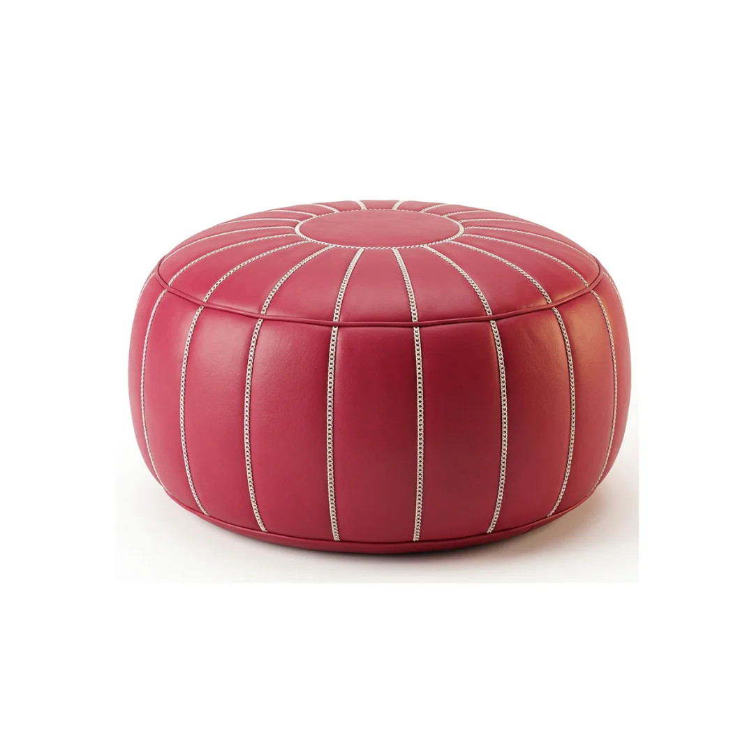 Moroccan Leather Pouf – Knotted Tassel Crown